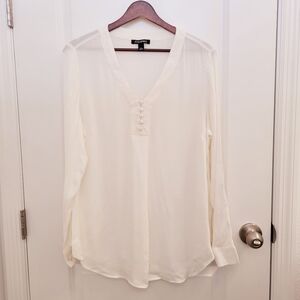 Roz & Ali Long Sleeved Button Detail Sheer Rayon White Blouse Size L
